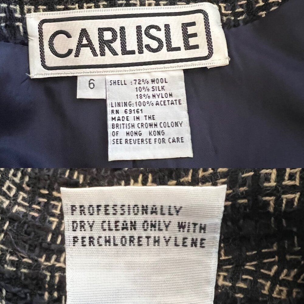Vintage Carlisle Tweed Boucle Blazer Silk Blouse & Scarf 3 Pc Set Hong Kong Sz 6 - Picture 14 of 14